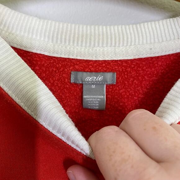 Aerie Red White Happy Camper Oversized Lounge Crewneck Sweatshirt Size M - Picture 4 of 6